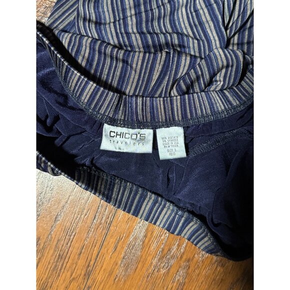 Chicos Travelers Striped Wide-Leg Palazzo Pants Size 3 Medium Blue/Brown Stretch - Picture 5 of 8